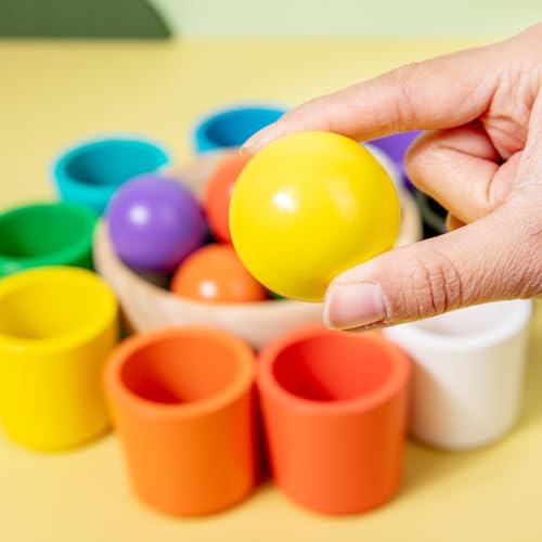 Auvewilo Palle in Tazze Giocattolo Montessori, Classificazione di Colore e Forma per l'educazione dei Bambini, Esercizio di motricità fine - immagine 6