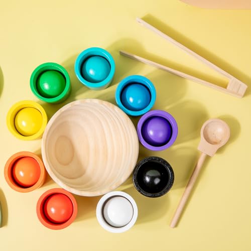 Auvewilo Palle in Tazze Giocattolo Montessori, Classificazione di Colore e Forma per l'educazione dei Bambini, Esercizio di motricità fine - immagine 7