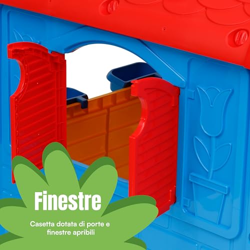 Baroni Toys Casetta da Giardino per Bambini, Casina in Plastica con Porte e Finestre Apribili, Dettagli Curati, adatta a Bambini dai 2 anni in su, 122x104x110 cm - immagine 5