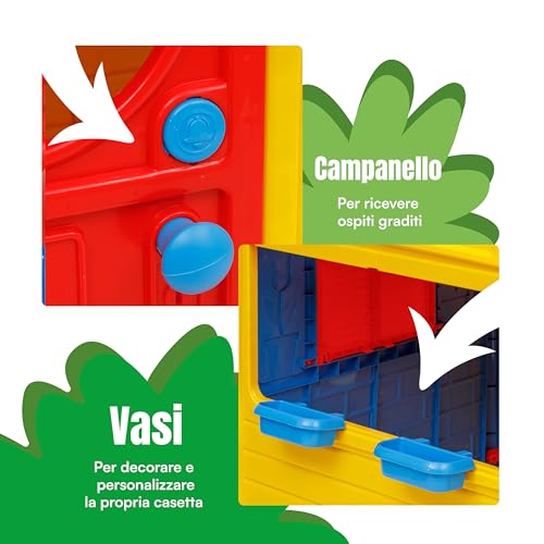 Baroni Toys Casetta da Giardino per Bambini, Casina in Plastica con Porte e Finestre Apribili, Dettagli Curati, adatta a Bambini dai 2 anni in su, 122x104x110 cm - immagine 6