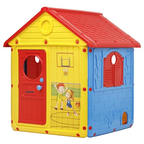 Baroni Toys Casetta da Giardino per Bambini, Casina in Plastica con Porte e Finestre Apribili, Dettagli Curati, adatta a Bambini dai 2 anni in su, 122x104x110 cm