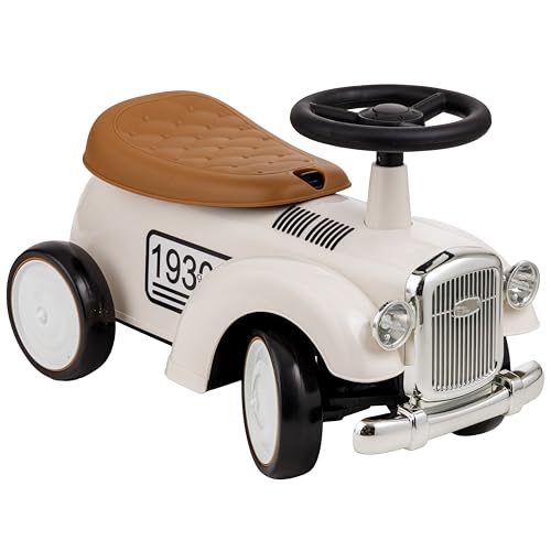 Baroni Toys Macchina Ride-On Vintage per Bambini dai 12 ai 36 Mesi, Baby Car con Clacson ad Aria, Vano Portaoggetti, Manubrio Sterzante e Ruote Stabili per Imparare a Camminare, 25x59x35 cm