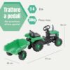 Baroni Toys Trattore a Pedali Verde con Rimorchio Removibile, Volante direzionale e Clacson, Sicuro e Divertente, Bambini dai 2 ai 6 anni - immagine 3