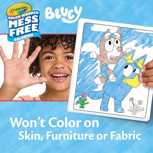 CRAYOLA Color Wonder Bluey - Kit di attivit da colorare senza disordine, 8 pennarelli, 27 pagine da colorare, 4 adesivi metallici, regali, 3+, 757161 - immagine 5