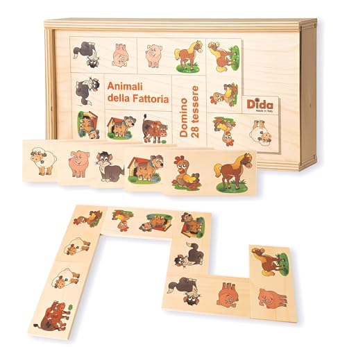 Dida Domino Animali della Fattoria 28 Tessere - Gioco Educativo in Legno per Bambini da 3 4 anni, Perfetto Gioco da Tavolo, Stile Montessori, Set Colorato e Didattico - immagine 4