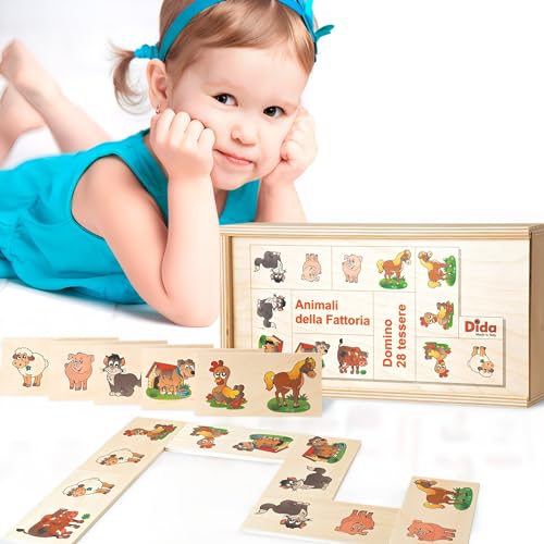 Dida Domino Animali della Fattoria 28 Tessere - Gioco Educativo in Legno per Bambini da 3 4 anni, Perfetto Gioco da Tavolo, Stile Montessori, Set Colorato e Didattico - immagine 5