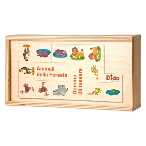 Dida Domino Animali della Foresta 28 Tessere - Gioco Educativo in Legno per Bambini, Set Didattico e Colorato, Stile Montessori, Gioco da Tavolo Divertente