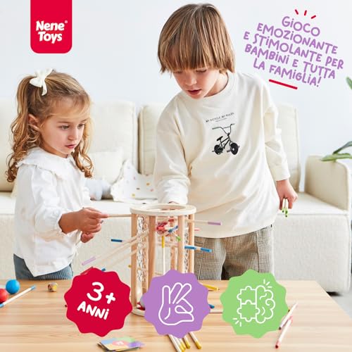 Nene Toys BALLFALL, Gioco Montessori 4 in 1 con Bastoncini Colorati, Dadi & Carte per Bambini +3 - Gioco di Torre in Legno per Ragazzi Ragazze 3-9, Gioco Educativo di Famiglia per Sviluppo Cognitivo - immagine 3