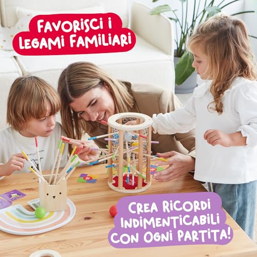 Nene Toys BALLFALL, Gioco Montessori 4 in 1 con Bastoncini Colorati, Dadi & Carte per Bambini +3 - Gioco di Torre in Legno per Ragazzi Ragazze 3-9, Gioco Educativo di Famiglia per Sviluppo Cognitivo - immagine 6