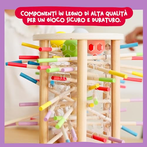 Nene Toys BALLFALL, Gioco Montessori 4 in 1 con Bastoncini Colorati, Dadi & Carte per Bambini +3 - Gioco di Torre in Legno per Ragazzi Ragazze 3-9, Gioco Educativo di Famiglia per Sviluppo Cognitivo - immagine 7