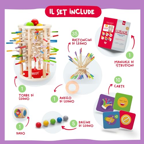 Nene Toys BALLFALL, Gioco Montessori 4 in 1 con Bastoncini Colorati, Dadi & Carte per Bambini +3 - Gioco di Torre in Legno per Ragazzi Ragazze 3-9, Gioco Educativo di Famiglia per Sviluppo Cognitivo - immagine 8