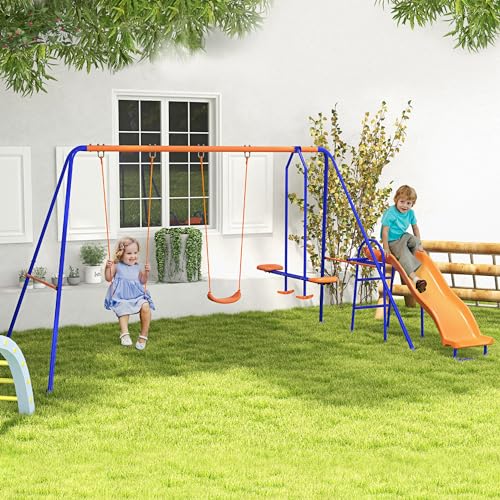 Outsunny Altalena per bambini 4 in 1 con 2 altalene individuali 1 altalena a vela 1 scivolo Corda regolabile e anti-UV per esterni Multicolore - immagine 3