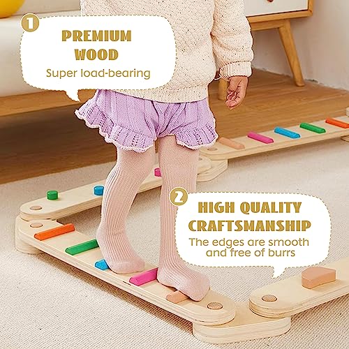 Trave di equilibrio in legno, tavola di equilibrio in legno, giocattolo Montessori per costruire coordinazione, agilità e forza, percorso ad ostacoli per bambini, miglior regalo per bambini - immagine 7