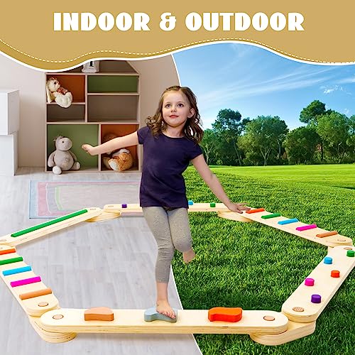 Trave di equilibrio in legno, tavola di equilibrio in legno, giocattolo Montessori per costruire coordinazione, agilità e forza, percorso ad ostacoli per bambini, miglior regalo per bambini - immagine 8