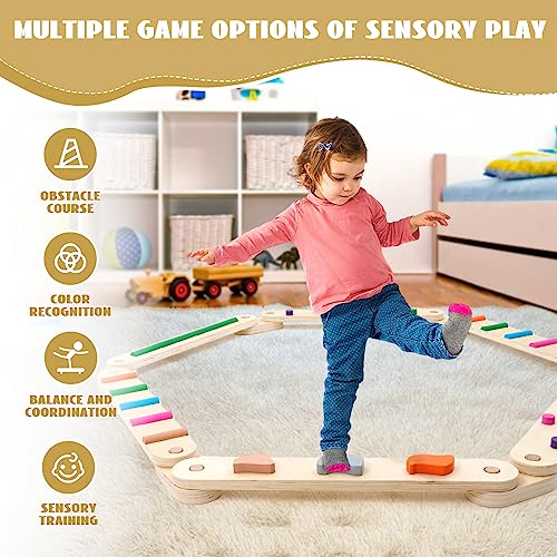 Trave di equilibrio in legno, tavola di equilibrio in legno, giocattolo Montessori per costruire coordinazione, agilità e forza, percorso ad ostacoli per bambini, miglior regalo per bambini - immagine 9