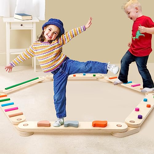 Trave di equilibrio in legno, tavola di equilibrio in legno, giocattolo Montessori per costruire coordinazione, agilità e forza, percorso ad ostacoli per bambini, miglior regalo per bambini