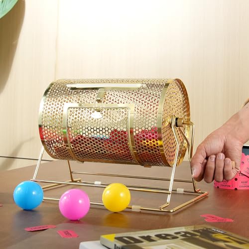 VEVOR Tamburo per gioco lotteria capienza 3500 biglietti o 100 palline, serbatoio rotante piattaforma girevole della lotteria, scatola per biglietti per giochi della lotteria colore dorato - immagine 9