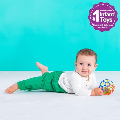 Bright Starts, Oball Classic, Palla Morbido e Flessibile Facile da Maneggiare, Giocattolo di Attività Sensoriale per Bambini di tutte le età, Multicolore - immagine 4