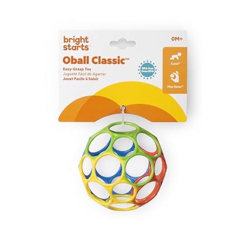 Bright Starts, Oball Classic, Palla Morbido e Flessibile Facile da Maneggiare, Giocattolo di Attività Sensoriale per Bambini di tutte le età, Multicolore - immagine 5