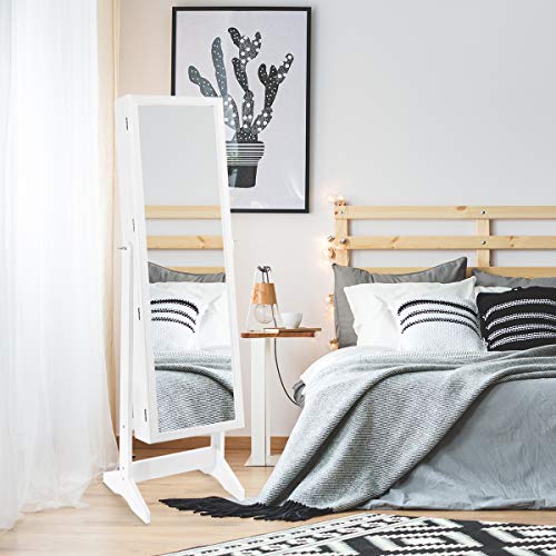 GYMAX Armadietto Portagioie da Terra, Specchiera a Figura Intera, Portagioielli Legno per Orecchini, Anelli, Bracciali, Collane, Ideale per Camera da Letto, Regalo Ragazza - immagine 3