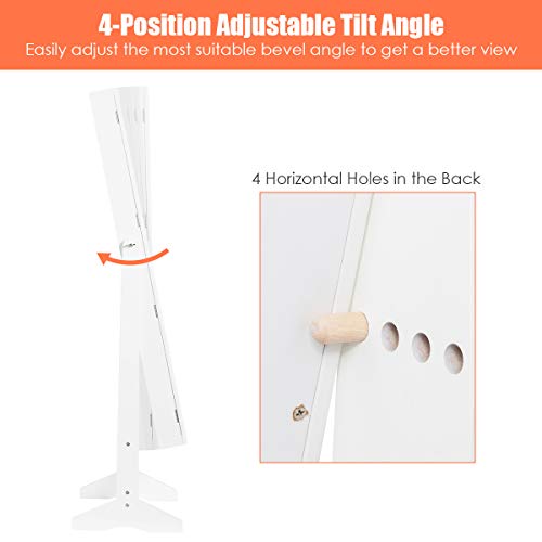 GYMAX Armadietto Portagioie da Terra, Specchiera a Figura Intera, Portagioielli Legno per Orecchini, Anelli, Bracciali, Collane, Ideale per Camera da Letto, Regalo Ragazza - immagine 5