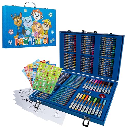 Paw Patrol Valigetta Colori per Bambini - Kit con 130+ Colori per Bambini con Pastelli a Cera Colori a Matita Pennarelli Lavabili per Bambini Idea Regalo Creativa