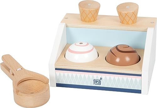 Small Foot 11070 - Ghiaccio con Supporto per Ghiaccio colorato in Legno, Certificato FSC 100%, Sei Diversi Tipi di Gelato per Il Gioco di Ruolo nel Negozio di Shopping, Giocattoli, Multicolore