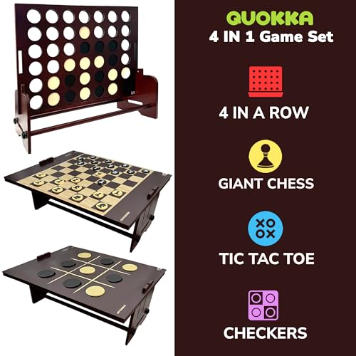 Superset 4 in 1 gigante quattro di fila per collegare gioco all'aperto - Gioco da cortile in legno per adulti - | Grandi scacchi e dama | Tic Tac Toe in legno | per tutte le stagioni | - Festa in - immagine 3