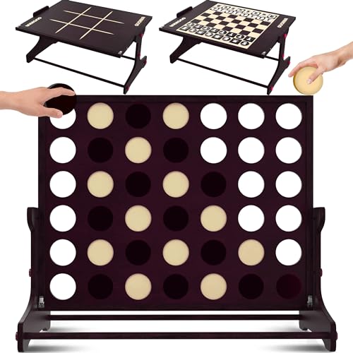Superset 4 in 1 gigante quattro di fila per collegare gioco all'aperto - Gioco da cortile in legno per adulti - | Grandi scacchi e dama | Tic Tac Toe in legno | per tutte le stagioni | - Festa in