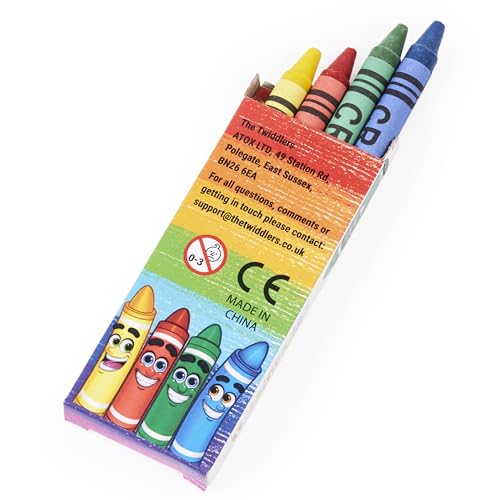 THE TWIDDLERS - Pastelli a Cera per Bambini - 4 Pastelli per Scatola - Colori Misti - Aule Scolastiche, per i Ristoranti, per le Attività di Colorazione e per Riempire le Borse delle Feste - immagine 10