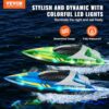 VEVOR Barca RC Giocattolo 2 Barche Telecomandate 2,4 GHz 12 km/h per Piscine Laghi, Barca da Regata con Luce LED, Impermeabile per Tutto il Corpo, Giocattolo Acquario RC Barca 2 Pezzi, Blu e Verde - immagine 3