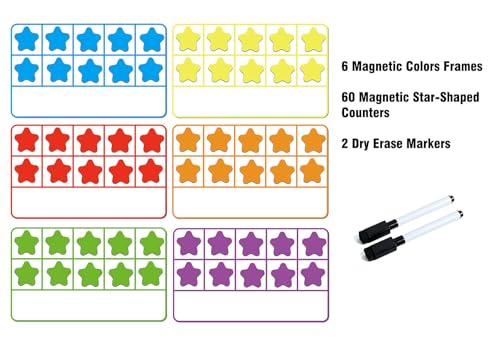 ZazzyKid Set di dieci cornici magnetiche: manipolatori matematici per giochi di conteggio per l'apprendimento in aula per bambini all'asilo, 6 cornici e 60 contatori a forma di stella, mani o - immagine 3