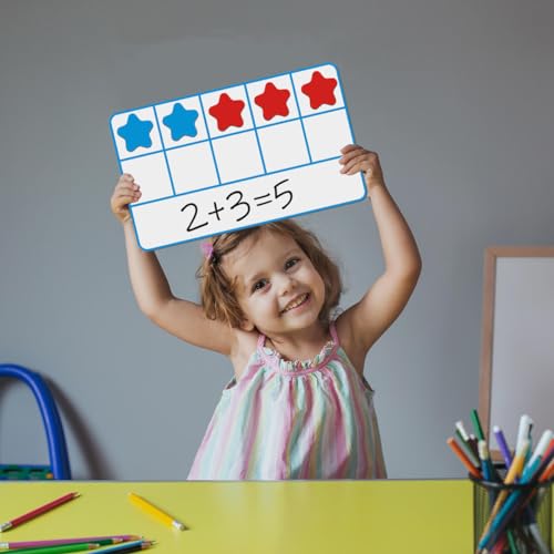 ZazzyKid Set di dieci cornici magnetiche: manipolatori matematici per giochi di conteggio per l'apprendimento in aula per bambini all'asilo, 6 cornici e 60 contatori a forma di stella, mani o - immagine 4