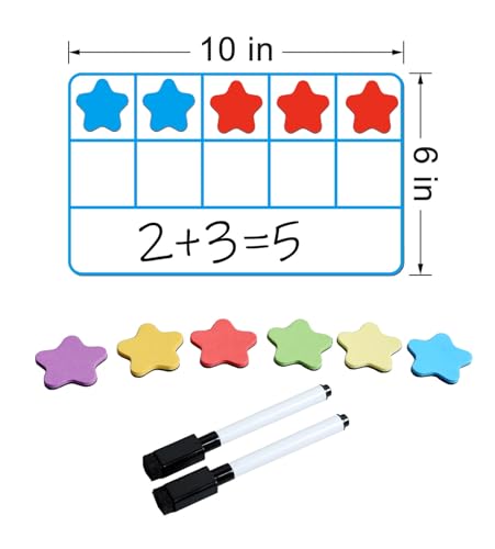 ZazzyKid Set di dieci cornici magnetiche: manipolatori matematici per giochi di conteggio per l'apprendimento in aula per bambini all'asilo, 6 cornici e 60 contatori a forma di stella, mani o - immagine 6