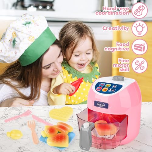 deAO Friggitrice ad aria calda per bambini, con touchscreen realistico AirFryer con cibo che cambia colore, suono e luce, giochi di ruolo, giocattolo da cucina per ragazzi e ragazze dai 3 anni in su - immagine 4
