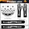 BIQIQI Costume Scheletro Ragazze, Guanti da Teschio e Collant da Teschio, Costume da Scheletro di Halloween, Costume da Teschio che si Illumina al Buio con Tatuaggio Sul Viso - immagine 3