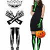 BIQIQI Costume Scheletro Ragazze, Guanti da Teschio e Collant da Teschio, Costume da Scheletro di Halloween, Costume da Teschio che si Illumina al Buio con Tatuaggio Sul Viso