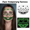 BIQIQI Costume Scheletro Ragazze, Guanti da Teschio e Collant da Teschio, Costume da Scheletro di Halloween, Costume da Teschio che si Illumina al Buio con Tatuaggio Sul Viso - immagine 5
