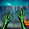 BIQIQI Costume Scheletro Ragazze, Guanti da Teschio e Collant da Teschio, Costume da Scheletro di Halloween, Costume da Teschio che si Illumina al Buio con Tatuaggio Sul Viso - immagine 7