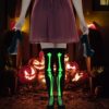 BIQIQI Costume Scheletro Ragazze, Guanti da Teschio e Collant da Teschio, Costume da Scheletro di Halloween, Costume da Teschio che si Illumina al Buio con Tatuaggio Sul Viso - immagine 8