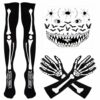 BIQIQI Costume Scheletro Ragazze, Guanti da Teschio e Collant da Teschio, Costume da Scheletro di Halloween, Costume da Teschio che si Illumina al Buio con Tatuaggio Sul Viso - immagine 10