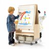 BanaSuper 3-in-1 Cavalletto per Bambini, Cavalletto per Dipingere su due Lati, Lavagna per L'arte dei Bambini e Lavagna Bianca Regolabile in Altezza, Cavalletto Mobile per Bambini con Cestino