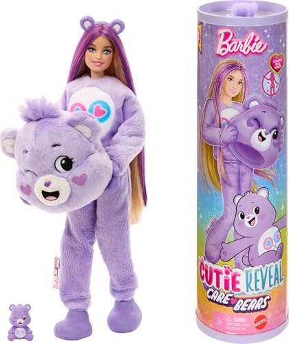 Barbie - Cutie Reveal Serie Care Bears, Bambola con Costume di Orso di Peluche Share Bear, 10 Accessori a Sorpresa Cambia Colore tra Cui Un Mini Orso Inclusi, Giocattolo per Bambini, 3+ Anni, JCN94 - immagine 3