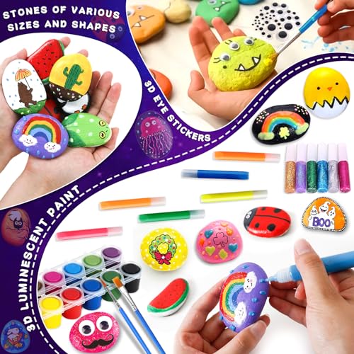 GUHAOOL 50PCS Kit Pittura di Pietra per Bambini con 24 Colori (Colle Glitter e Fluorescente e Colori Standard), Kit di Pittura su Roccia, Bricolage Giocattoli di Pittura, Regalo di Compleanno - immagine 4