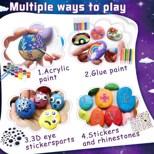 GUHAOOL 50PCS Kit Pittura di Pietra per Bambini con 24 Colori (Colle Glitter e Fluorescente e Colori Standard), Kit di Pittura su Roccia, Bricolage Giocattoli di Pittura, Regalo di Compleanno - immagine 5