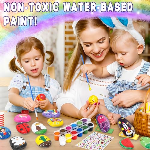 GUHAOOL 50PCS Kit Pittura di Pietra per Bambini con 24 Colori (Colle Glitter e Fluorescente e Colori Standard), Kit di Pittura su Roccia, Bricolage Giocattoli di Pittura, Regalo di Compleanno - immagine 6