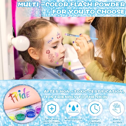 GUHAOOL Kit di Tatuaggi Glitterati, Kit Tattoo Temporanei per Bambini, Temporary Glitter Tattoo, Kit di Tatuaggi Glitterati Tatuaggio Temporaneo, 41 Colori Glitter con 159 Stencil, Regalo per Ragazza - immagine 3