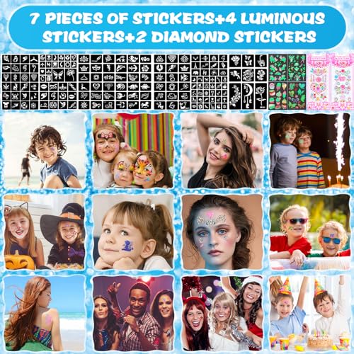 GUHAOOL Kit di Tatuaggi Glitterati, Kit Tattoo Temporanei per Bambini, Temporary Glitter Tattoo, Kit di Tatuaggi Glitterati Tatuaggio Temporaneo, 41 Colori Glitter con 159 Stencil, Regalo per Ragazza - immagine 4