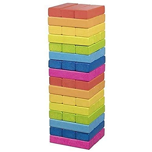 Geschicklichkeitsspiel Wackelturm Regenbogen: 7,5 x 7,5 x 24 cm, Holz, 48 Steine