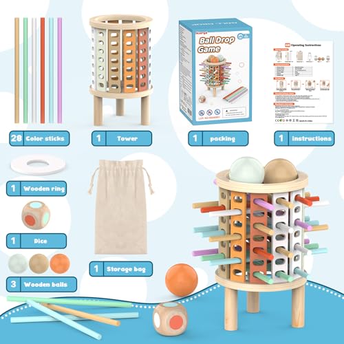 Giochi Montessori Legno Bambini 3 4 5 6 7 8 9+ Anni Idee Regalo, Torre Gioco da Tavolo con Bastoncini Colorato e Dadi, Interattivi Giochi Educativi di Famiglia Regalini Festa Compleanno Bambina Bimbo - immagine 7